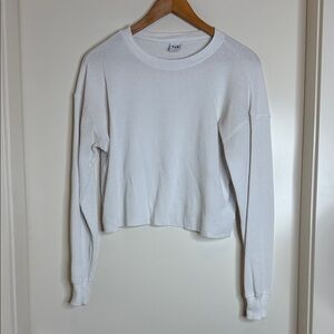 TNA White Cropped Waffle Long Sleeve Tee